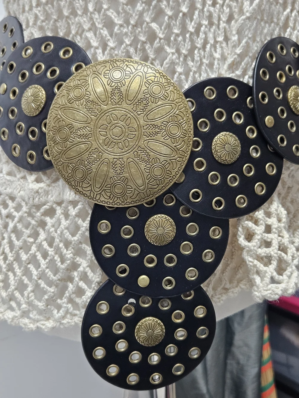 Wide Concho Belt Boho Western Faux Leather Round Disc Retro Adjustable